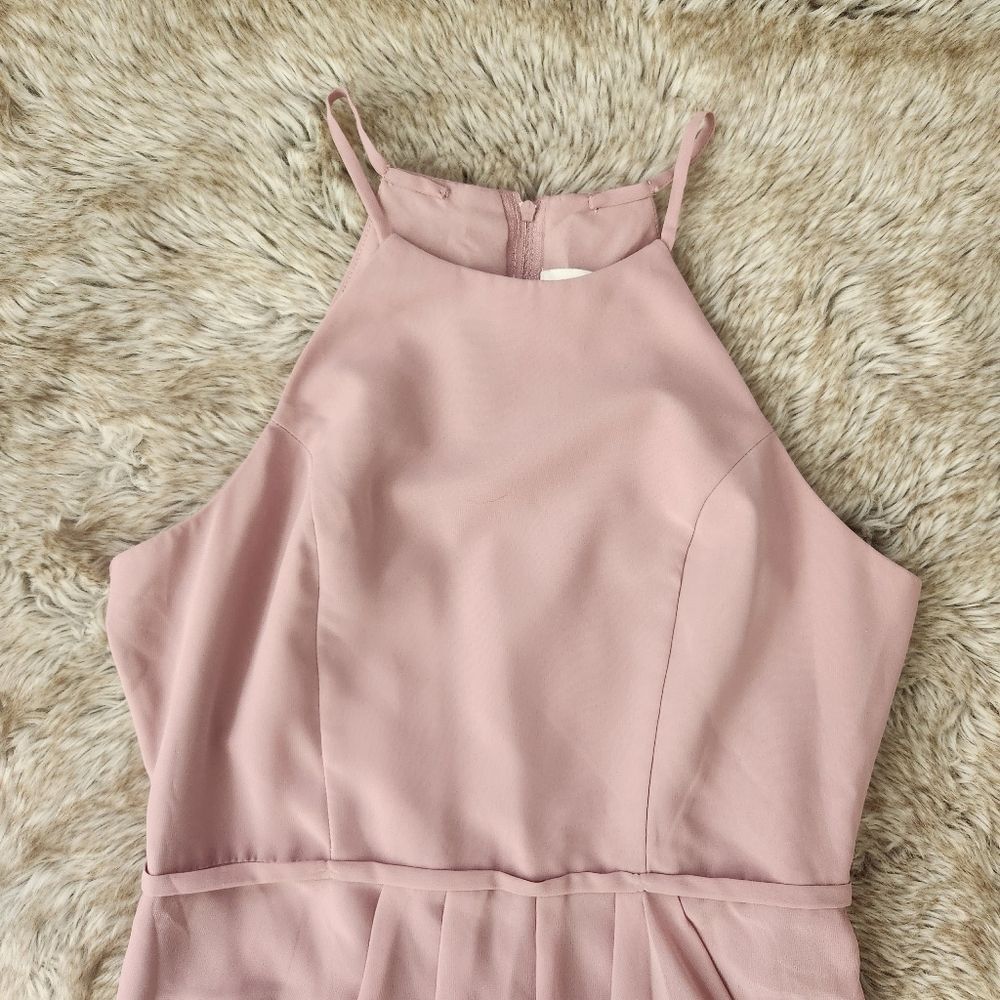 David's Bridal High Neck Chiffon Dress with‎ Cascade in Quartz Pink Size 18 - Picture 5 of 15